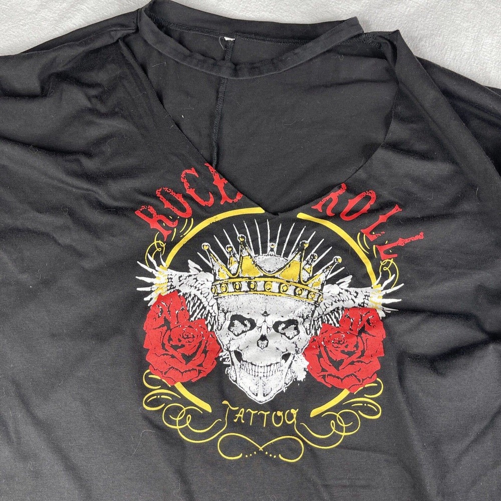 Rock & Roll Skull Rose Shirt Women 4XL Black Day Of Dead Gothic Hard Rock Music